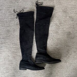 Stuart Weitzman Black Suede Over-the-Knee Lace-Back Boots